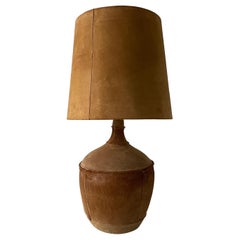 Tan Suede Leather and Glass Shade Floor or Table Lamp, 1960s, Denmark