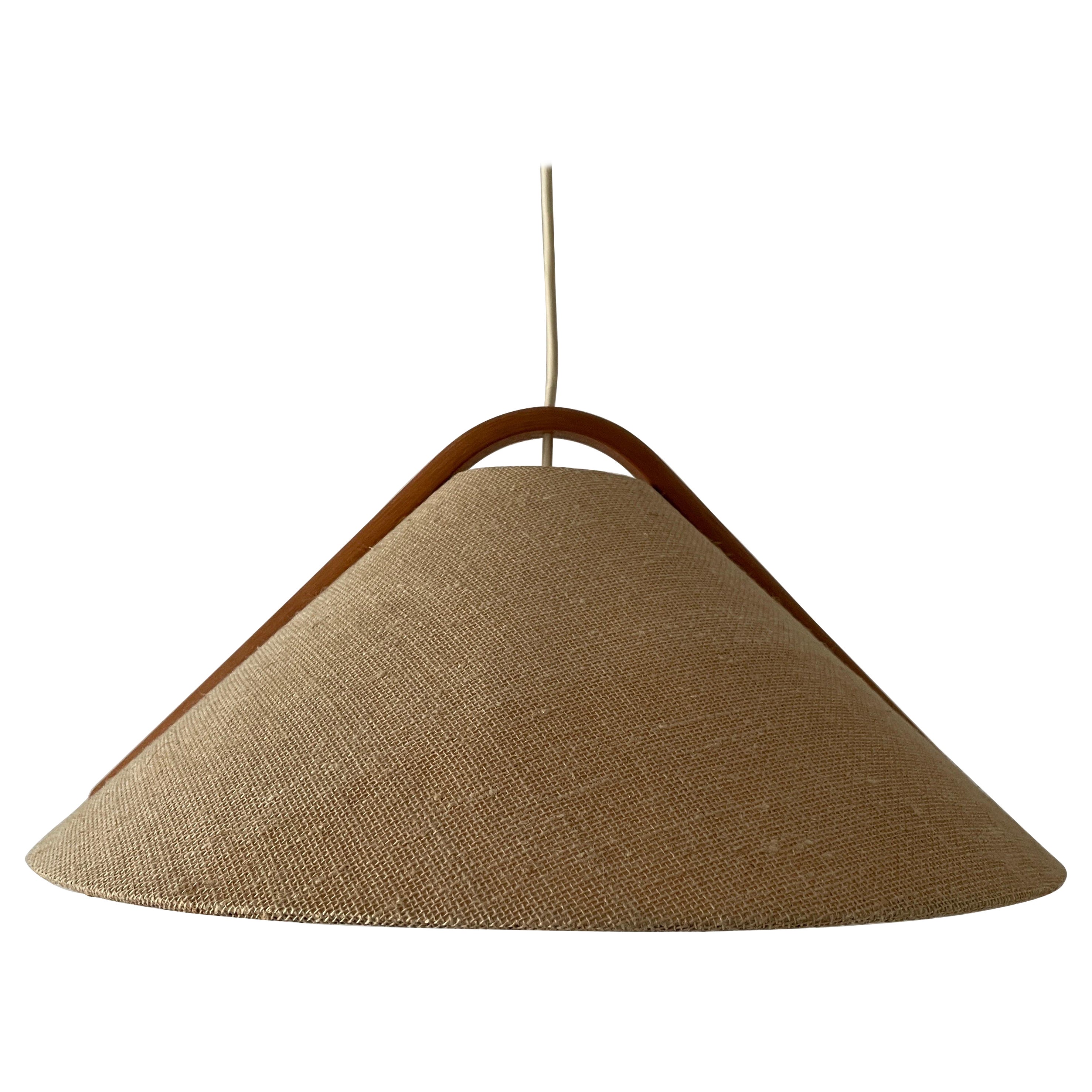 Conic Design Fabric Pendant Lamp with Teak Detail, 1960s, Germany For Sale