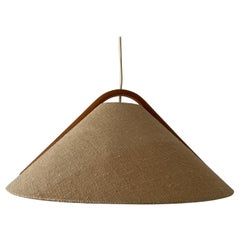 Vintage Conic Design Fabric Pendant Lamp with Teak Detail, 1960s, Germany