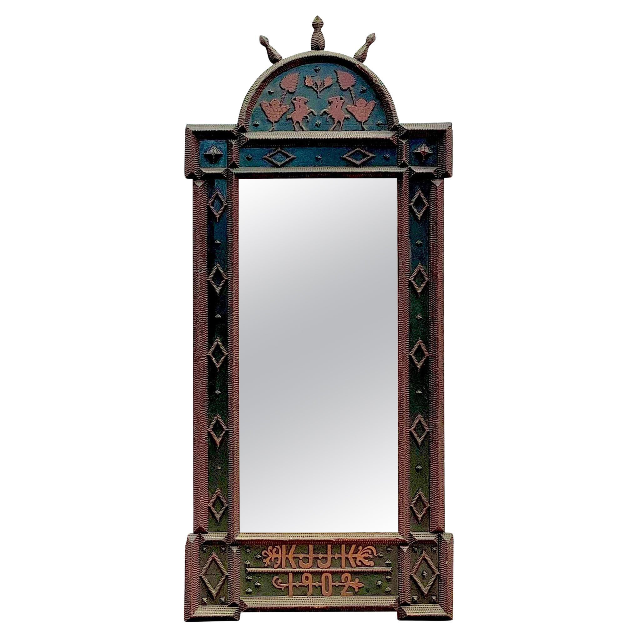 Vintage Boho Monumental 1902 Tramp Art Mirror