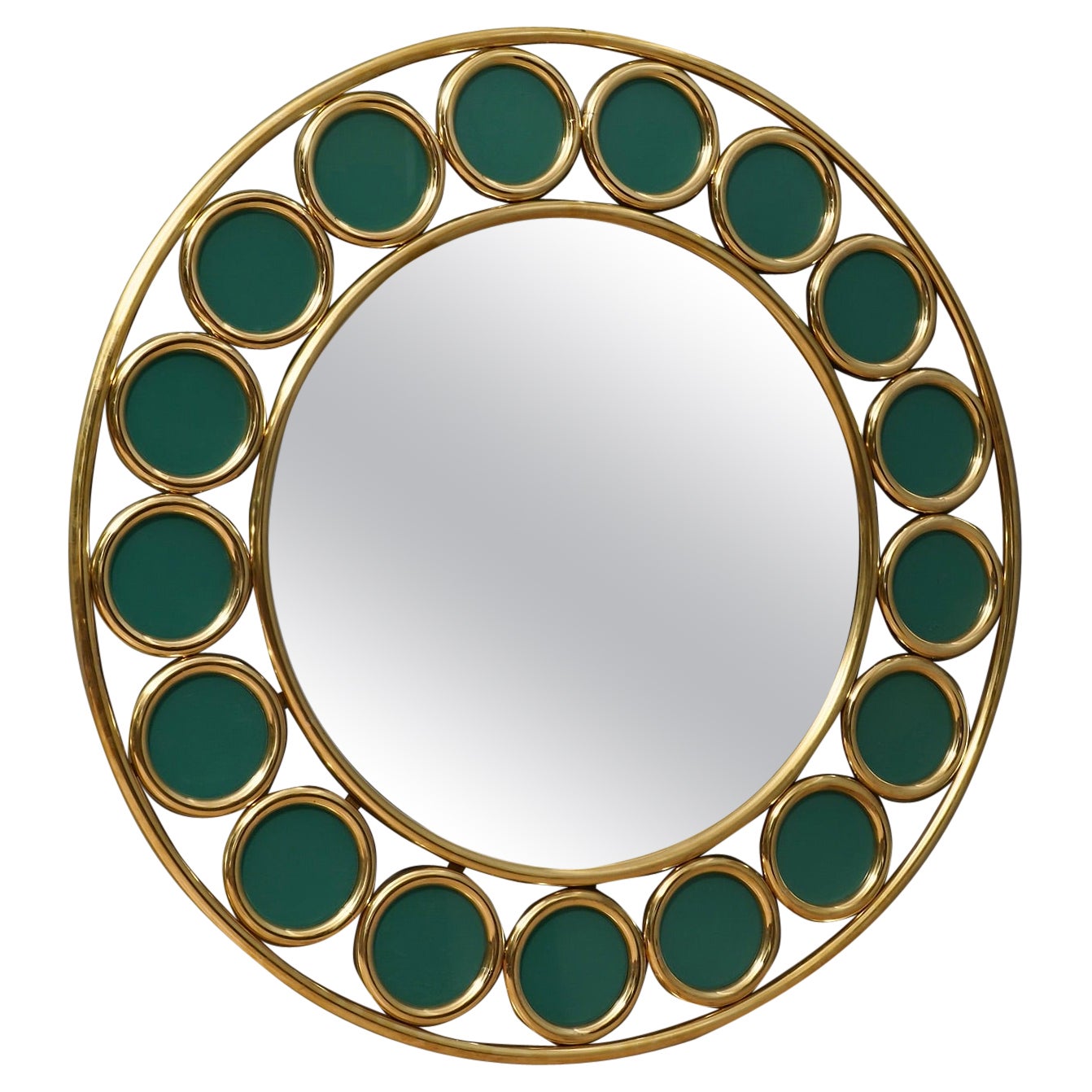 Brass and Green Glass Console / Wall Mirror, 2000