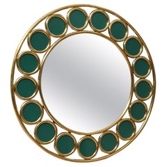 Brass and Green Glass Console / Wall Mirror, 2000