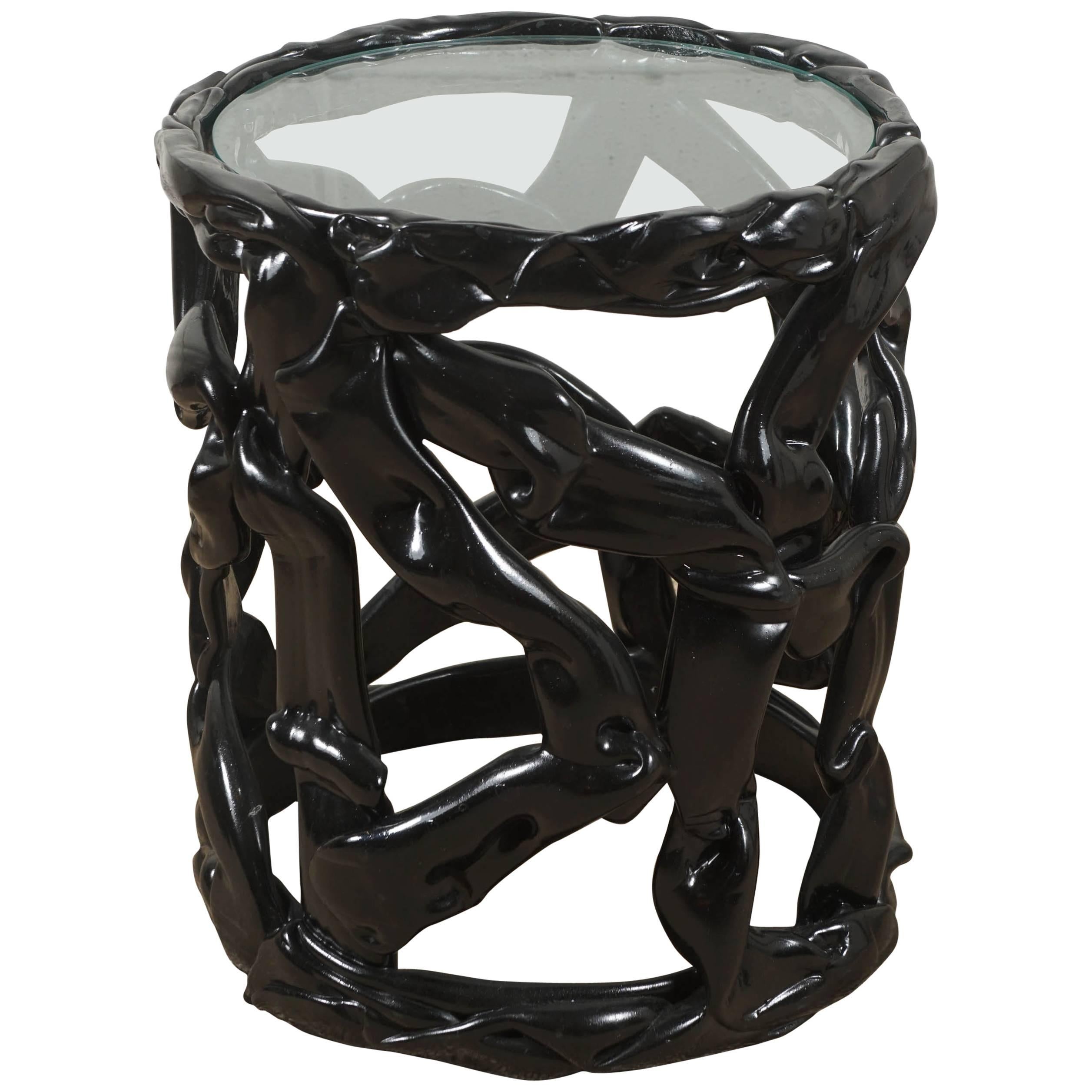 Black Ribbon Table in Lucite For Sale