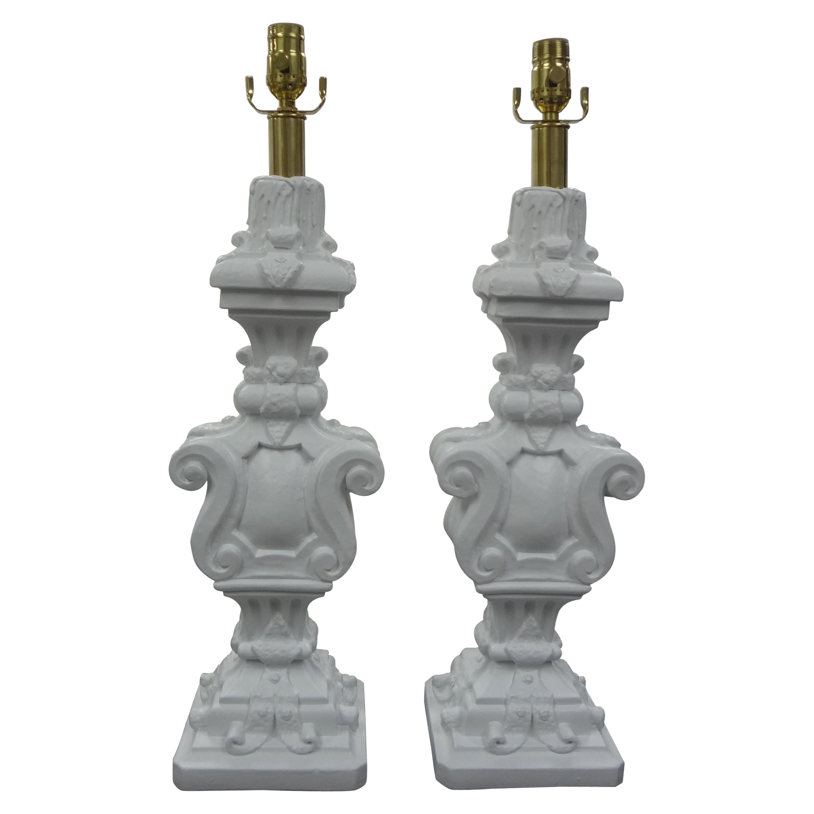Pair Of Hollywood Regency Plaster Lamps