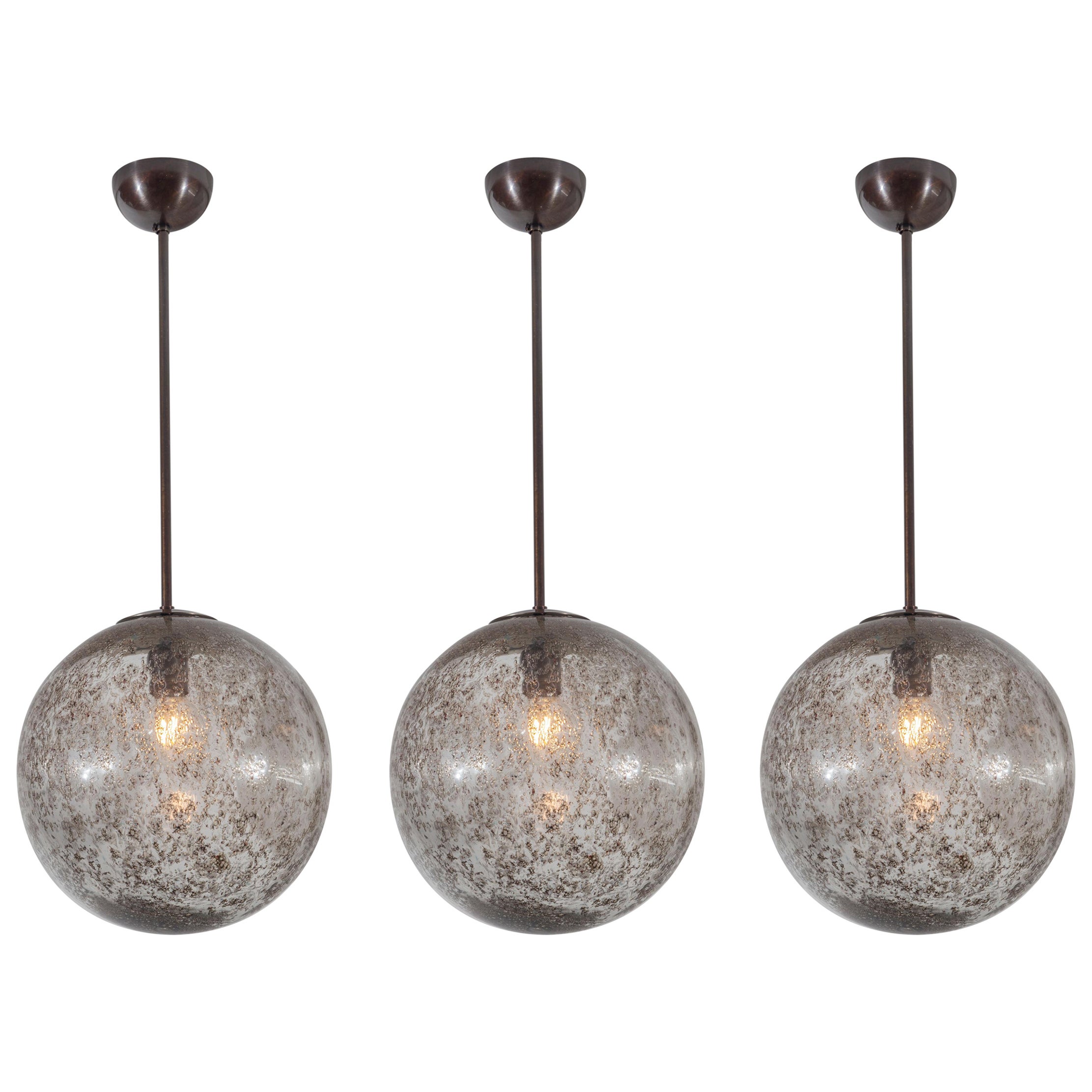 Set Of 3 Organic Modern Mottled Globe Lights, Contemporary  For Sale