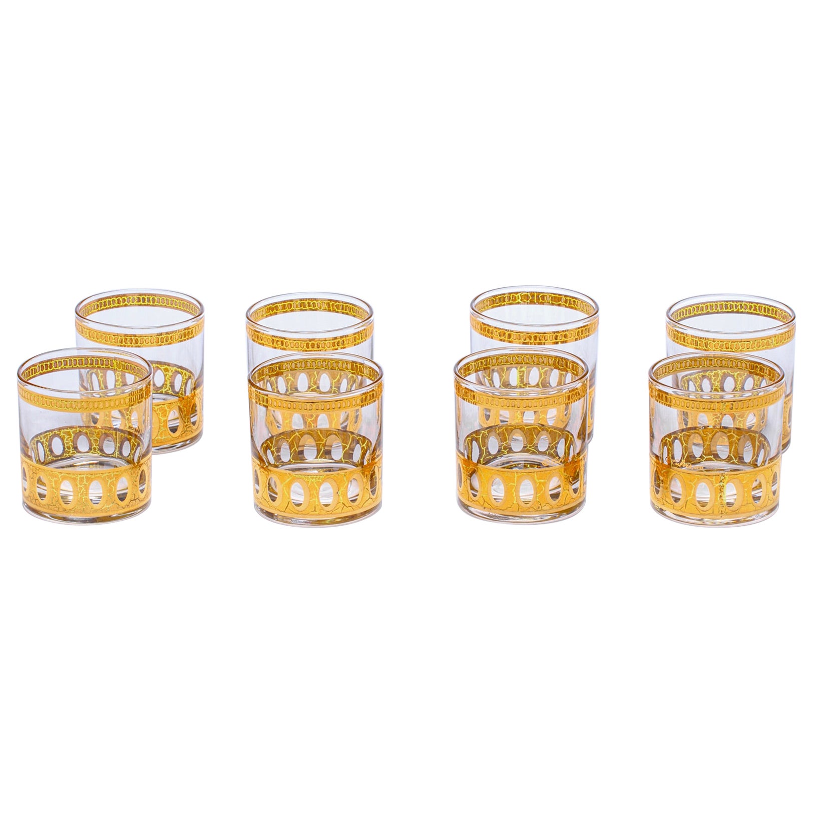 Vintage Mid Century 22-Karat Gold Rocks Cocktail Glasses Set of 8, circa 1965