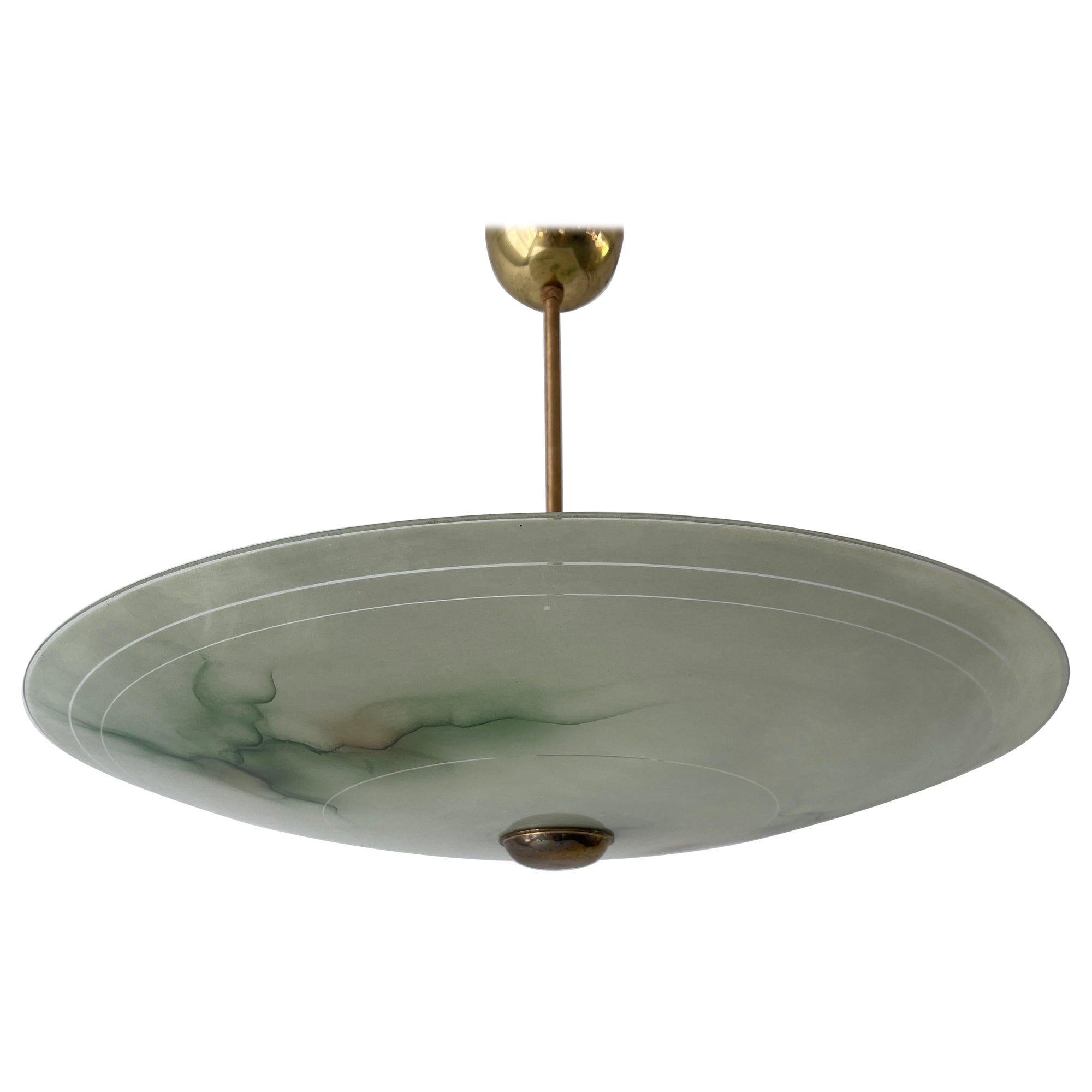 Art Deco Green Glass Ceiling Lamp, 1940s, Germany For Sale