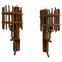 Retro Mid-Century Modern Bamboo Pair of Wall Lamps, 1950s, Italy