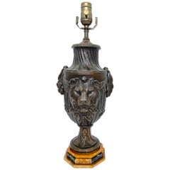 Antique Napoleon III Bronzed Zinc 'Trophy'  Loin & Lioness & Specimen Marble Lamp 