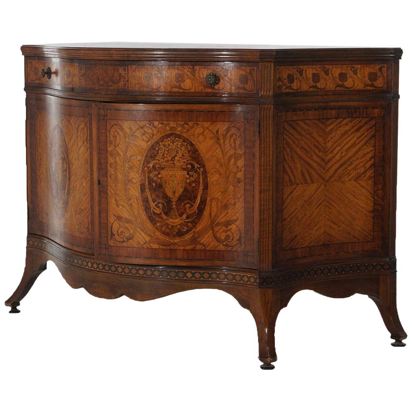 Antique Johnson Furniture Co. French Marquetry Satinwood & Rosewood Sideboard  For Sale