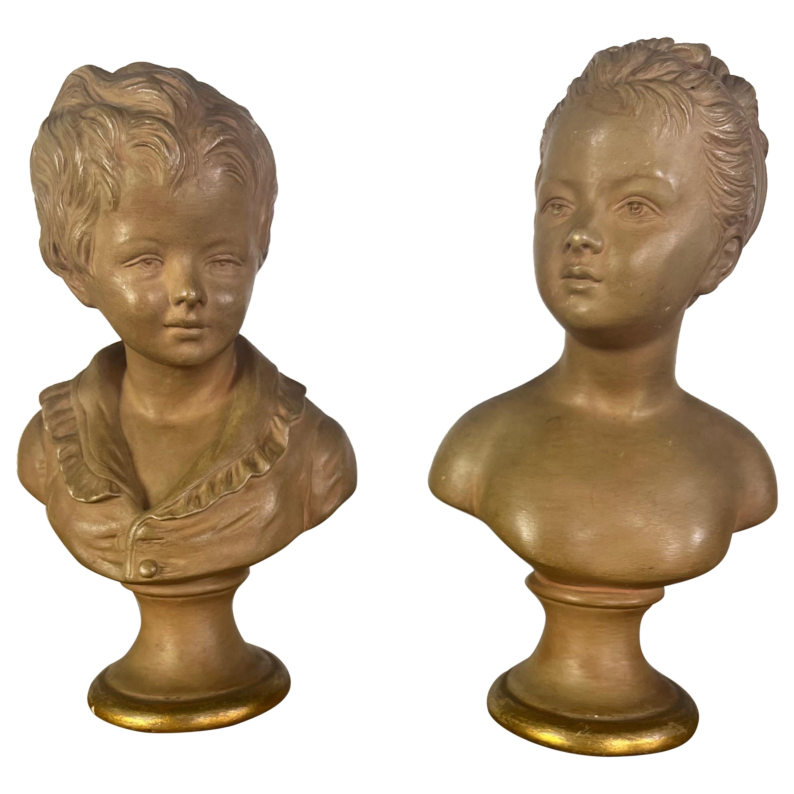 Pair of Petite Borghese Terra Cotta Busts C. 1960's For Sale