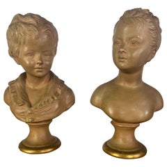 Pair of Petite Borghese Terra Cotta Busts C. 1960's