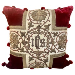 Vintage Pillow Made with 19th C. Gold Embroidered Silk by Melissa Levinson