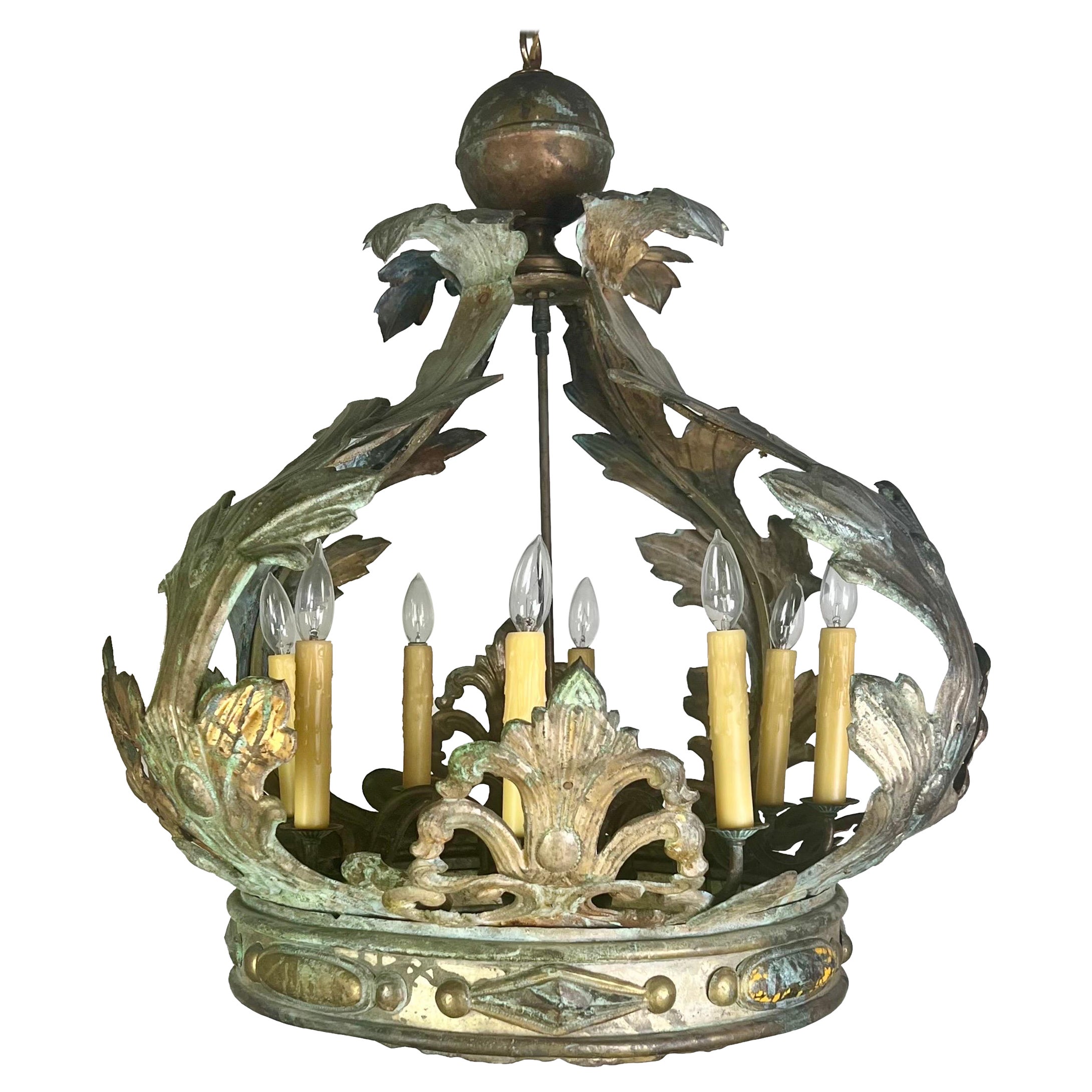 Unique Italian  Crown 8-Light Chandelier C. 1900's
