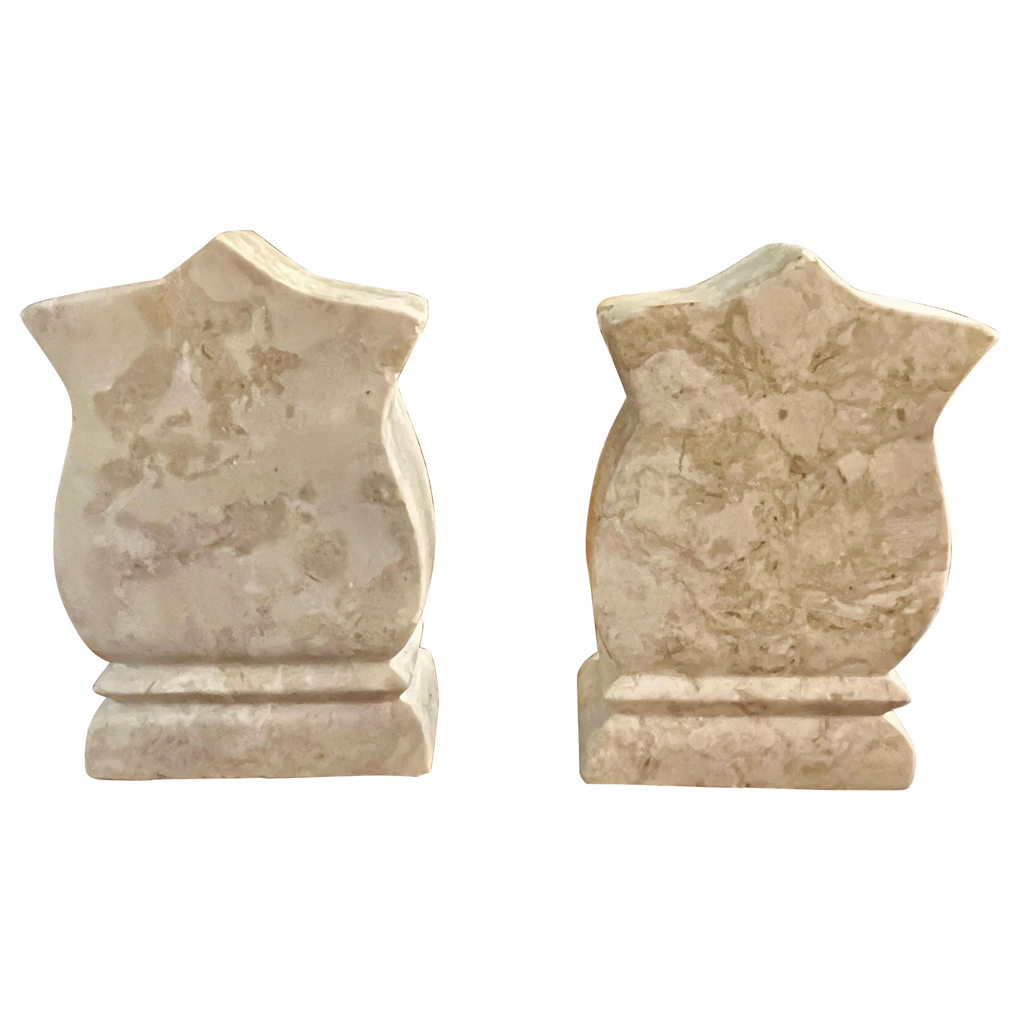 Pair of Travertine Bookends-Mid 20th Century For Sale