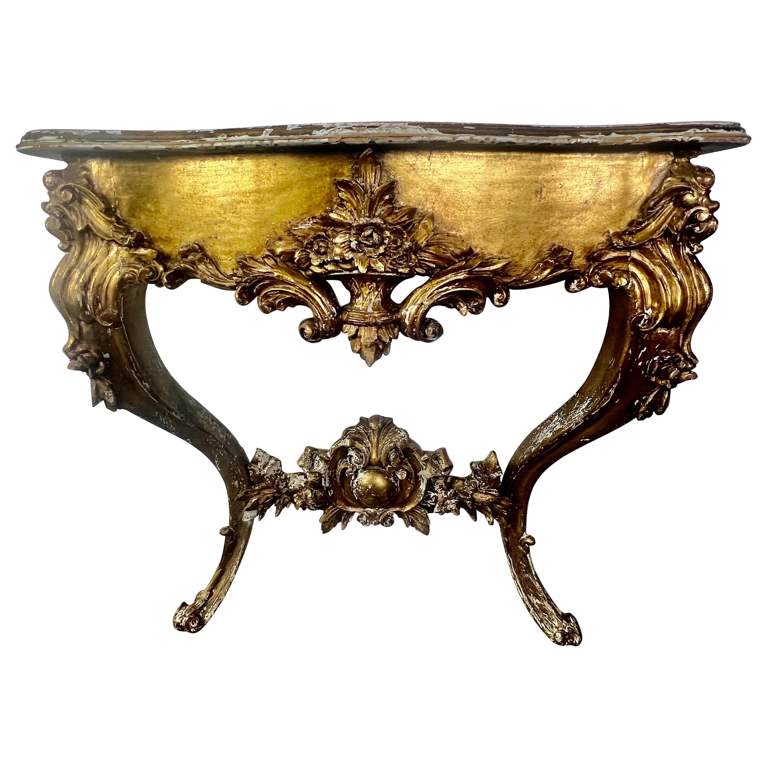 19. Jh. Französische Louis XV-Konsole aus vergoldetem Holz