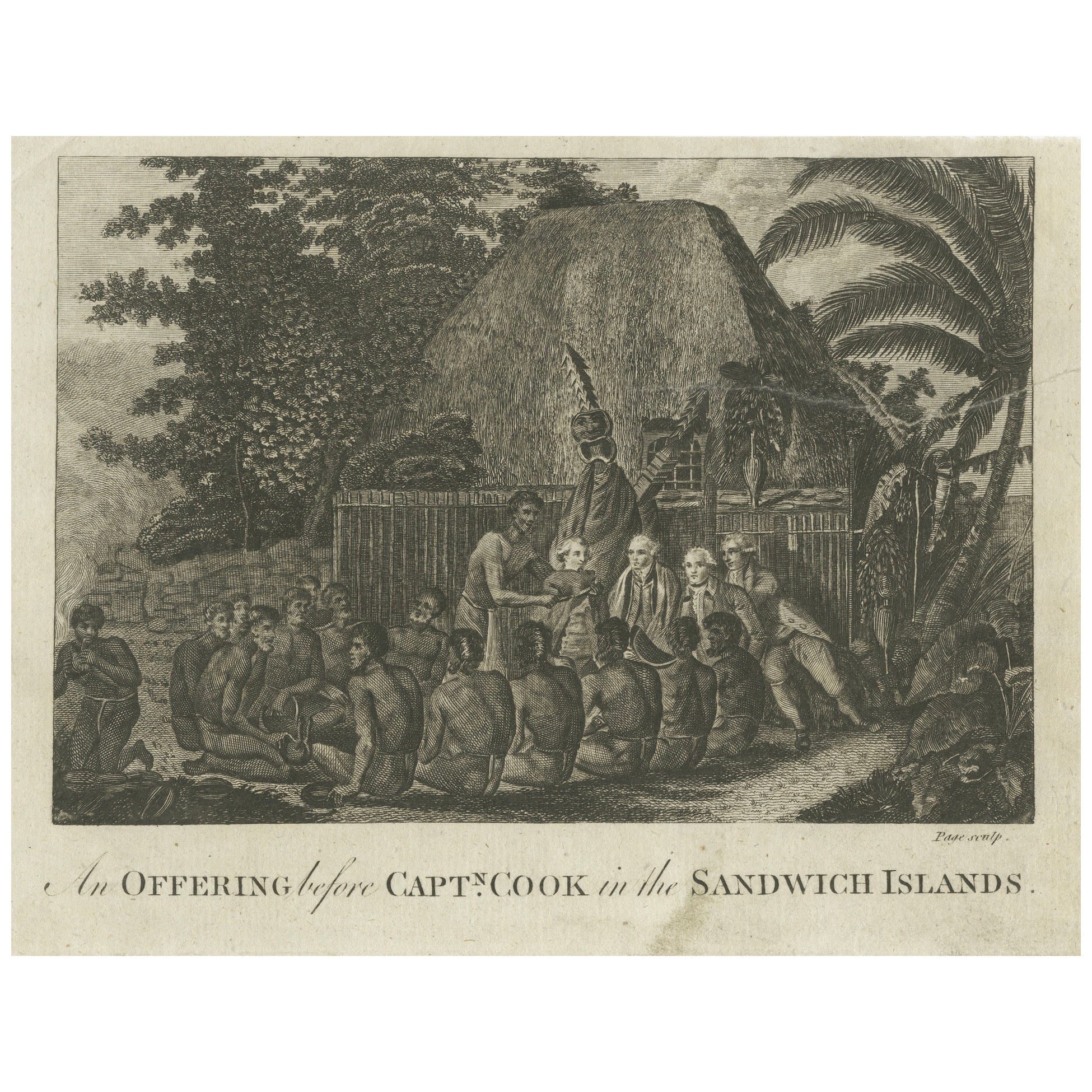 Zeremonieller Tribut an Kapitän Cook im hawaiianischen Archipel, um 1790 im Angebot