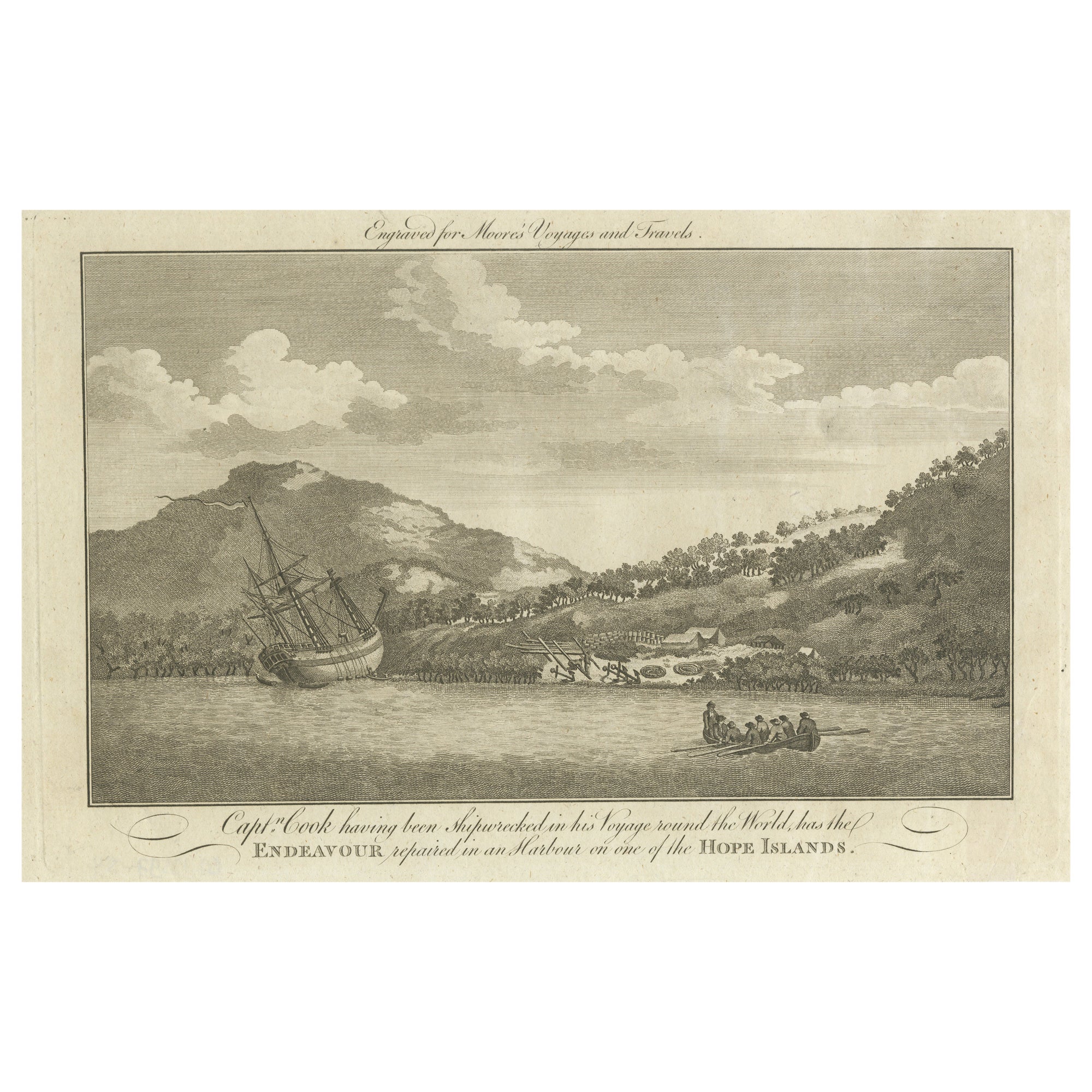 Repairing the Endeavour: Captain Cook's Maritime Ordeal at Hope Islands, ca.1770 For Sale