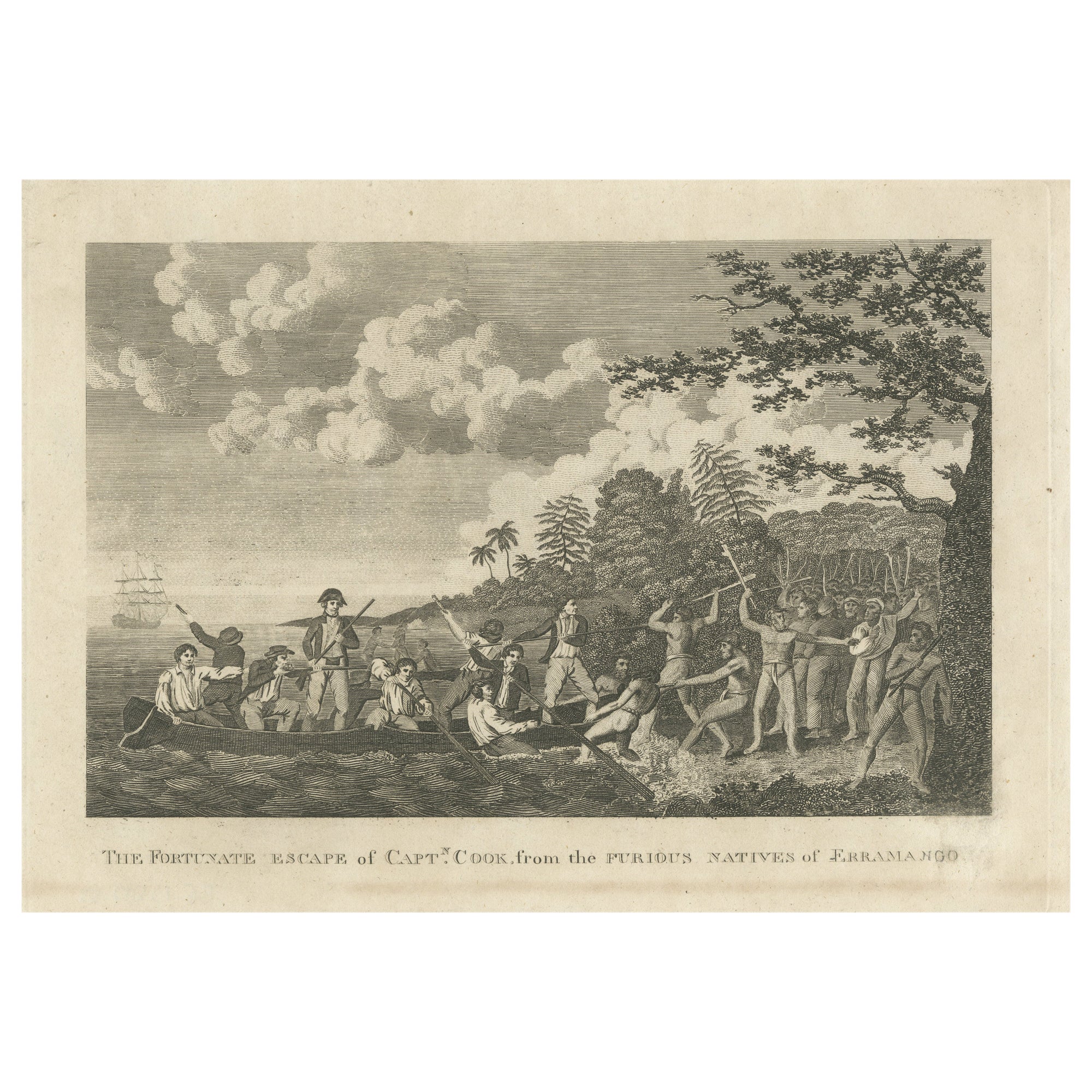 Narrow Escape: Captain Cook's Perilous Departure from Erromango, Circa 1790 For Sale