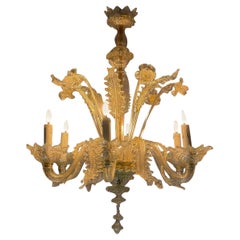 Venezianischer Kronleuchter aus goldenem Muranoglas, 6 Lichterarme CIRCA 1940