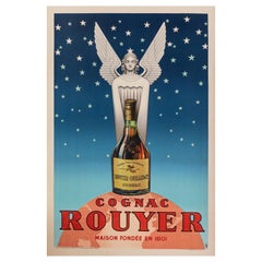 Original Vintage Poster, Cognac Rouyer, Liquor, Angel, Starry Sky, Globe, 1945