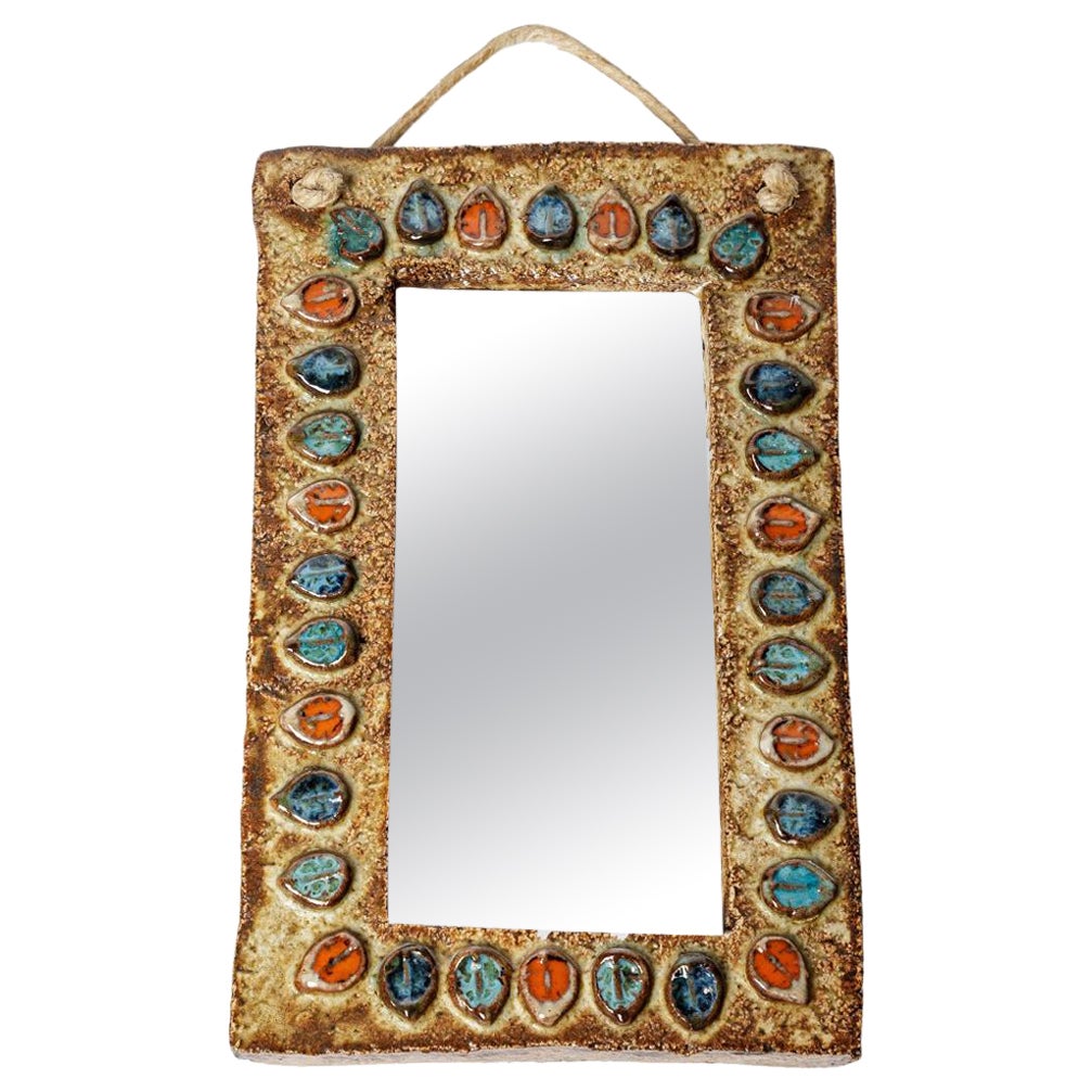 20th century design colored wall ceramic mirror by Isabelle Ferlay Vallauris 
