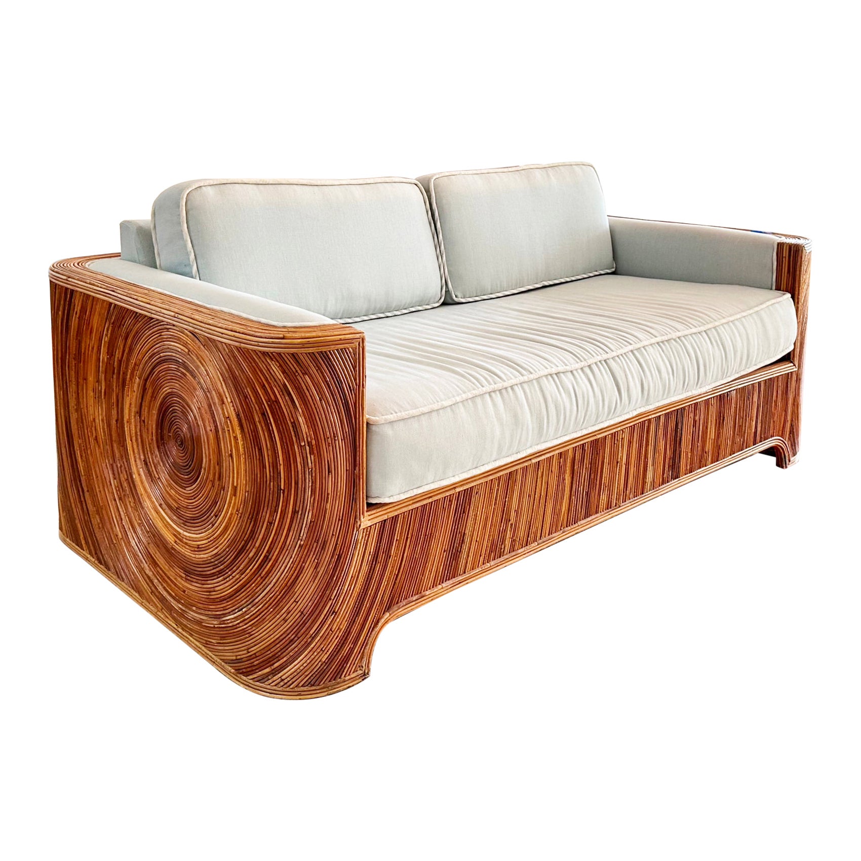 Fantastisches Loveseat-Sofa aus Bleistift im Gabriella Crespi-Stil mit Schilf, Mid-Century Modern im Angebot