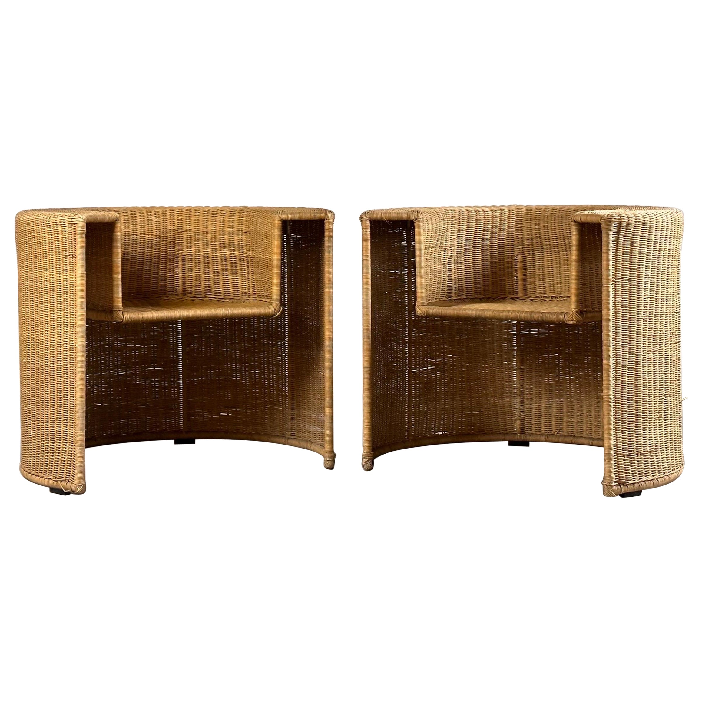 Pair of "Charlotte" Armchairs by Mario Botta for Horm in Natural Wicker, 1994