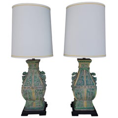 Pair of Spectacular Ceramic Vintage Chinoiserie Designer Lamps