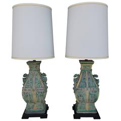Pair of Spectacular Ceramic Vintage Chinoiserie Designer Lamps 5