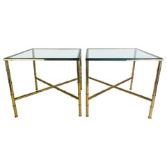 Handsome vintage solid brass Regency inspired faux bamboo side tables