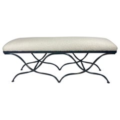 Late 20th century hand wrought iron upholstered bench