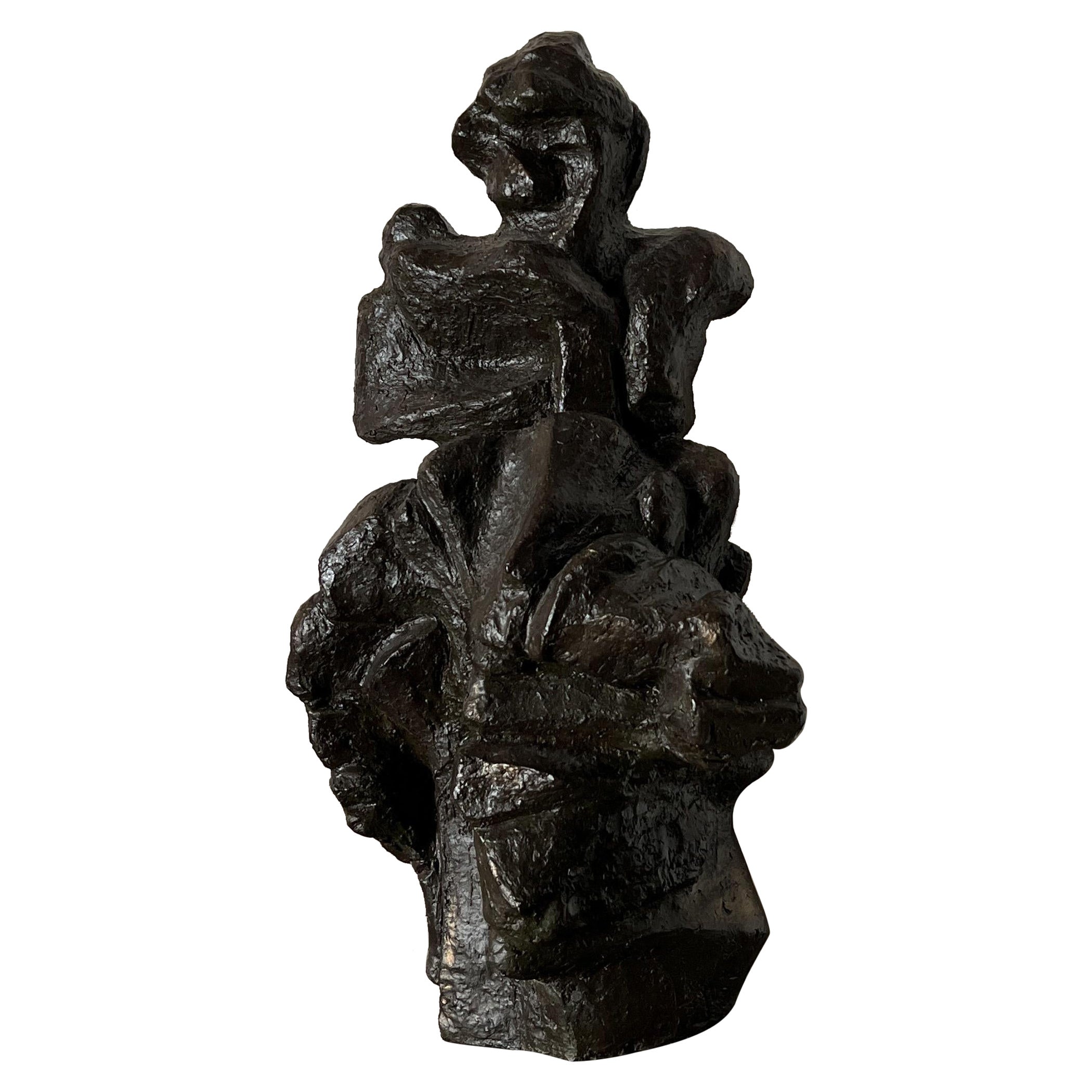 Brutalist abstract sculpture in black ceramic, Dutch, 1960s For Sale