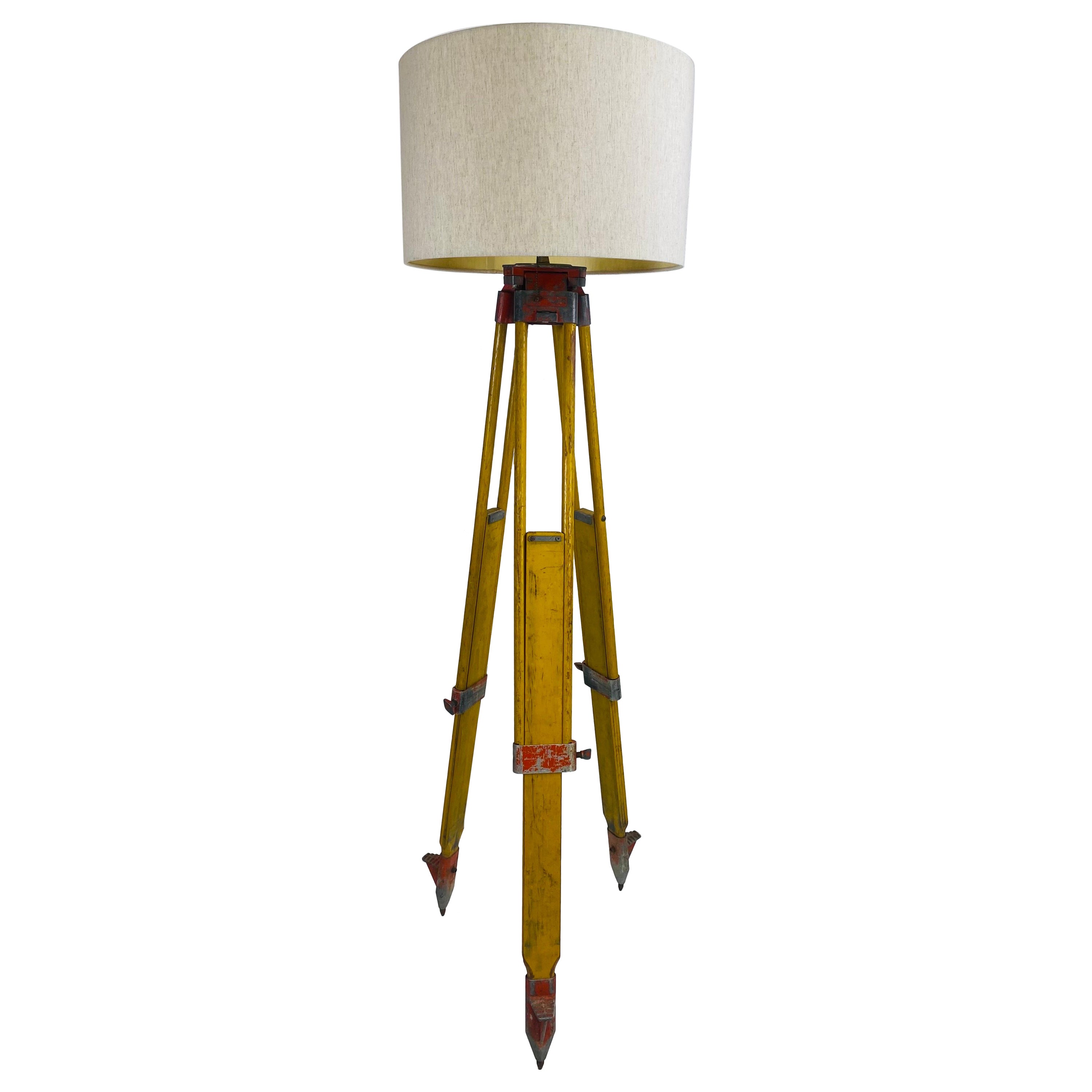 Early 20th century rustic surveyors tripod floor lamp For Sale