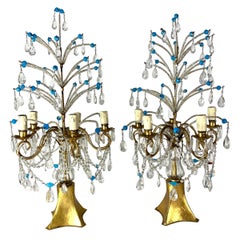 Vintage Italian Beaded & Crystal Girandole Lamps Set of 2