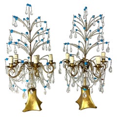 Italienische Girandole-Lampen mit Perlen und Kristall, 2 Stück