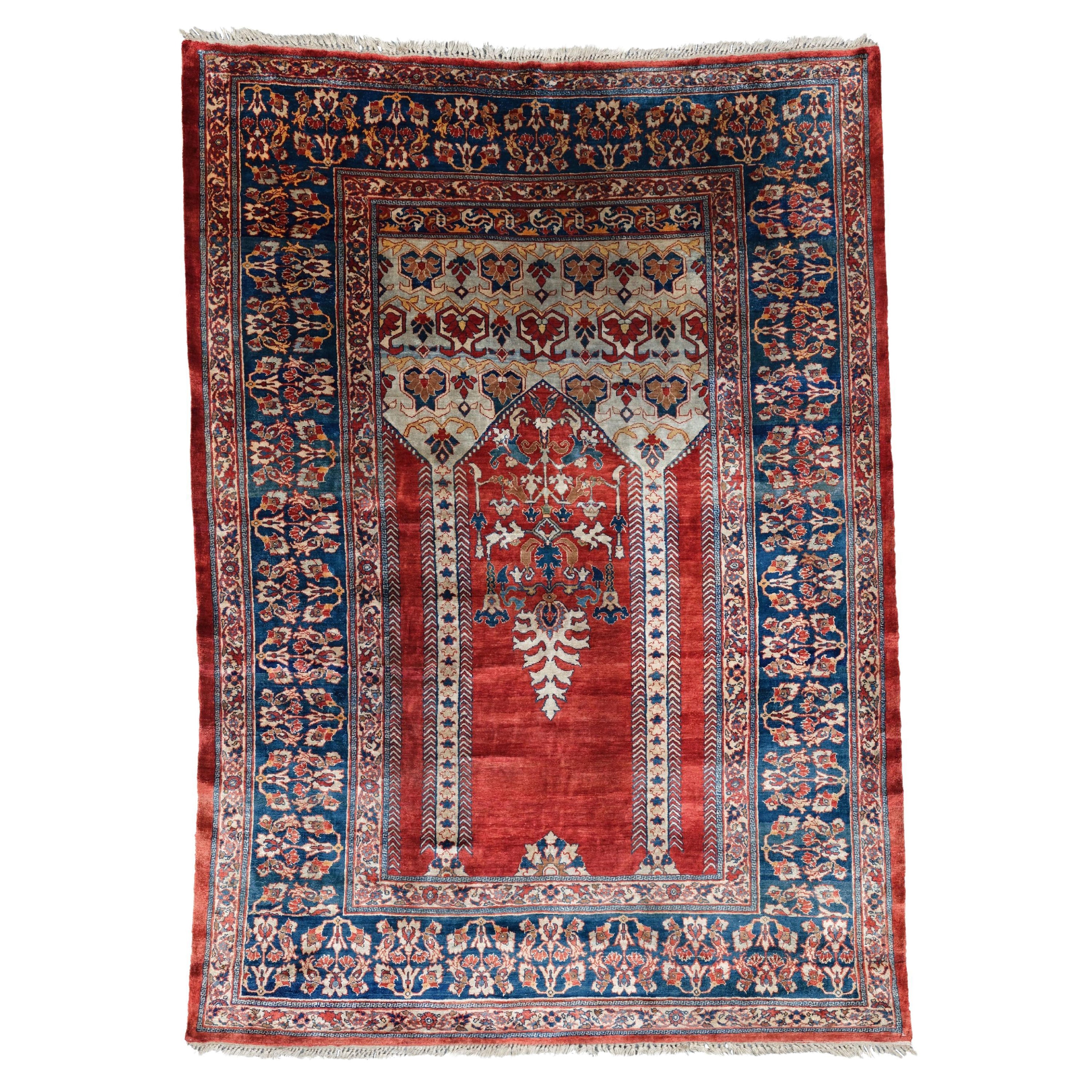 Antique Silk Heriz Prayer Rug - Late 19th Century Silk Heriz Rug, Antique Rug For Sale