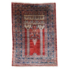 Antique Silk Heriz Prayer Rug - Late 19th Century Silk Heriz Rug, Antique Rug