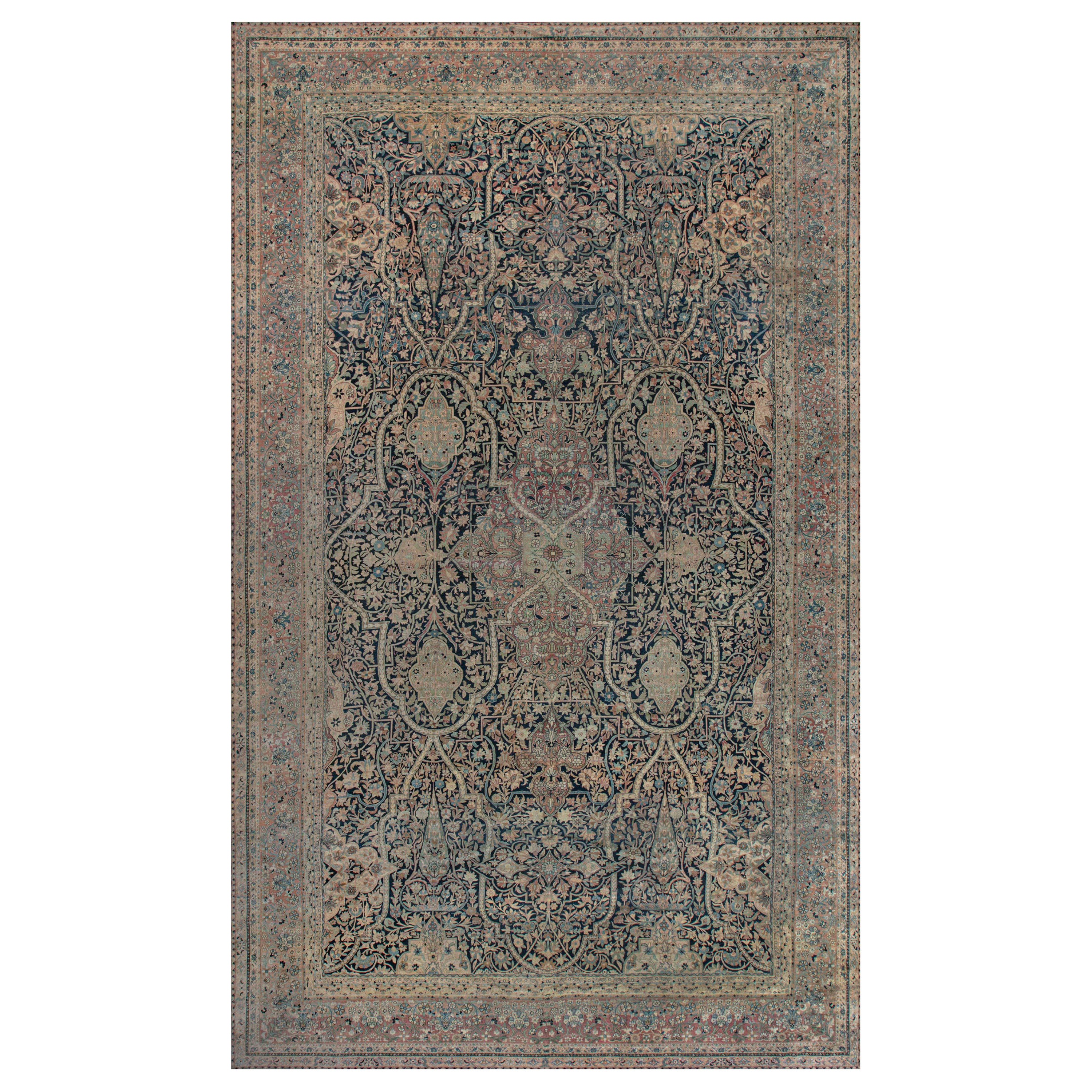 Antique Persian Kirman Handmade Wool Carpet For Sale