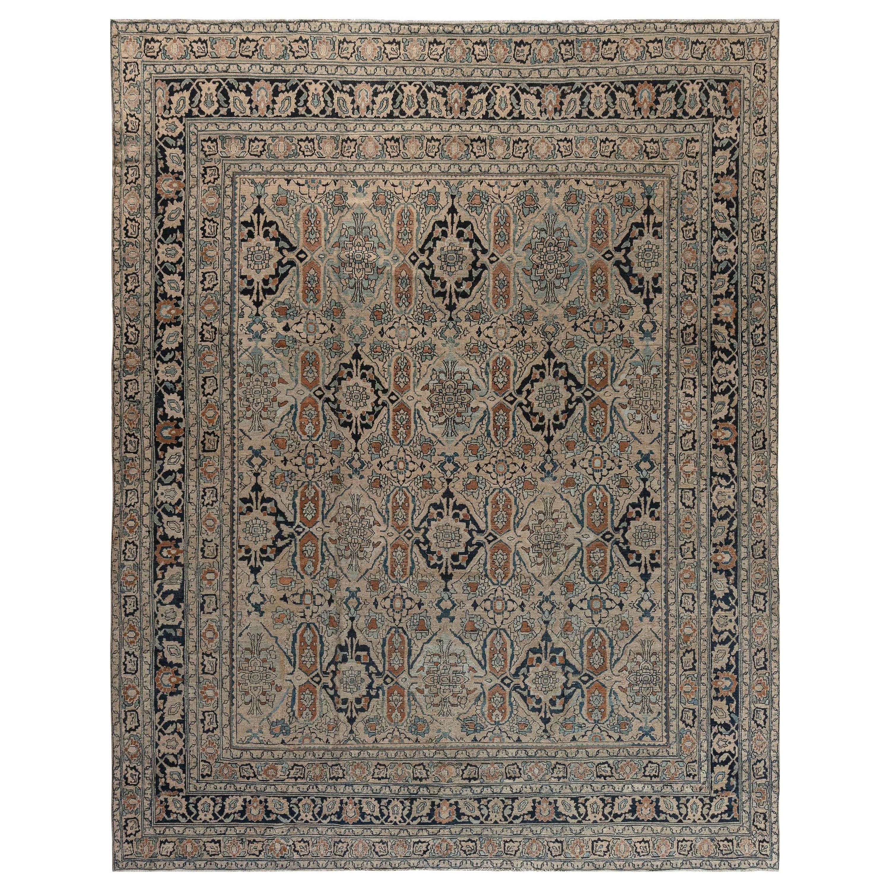 Doris Leslie Blau Vintage Persian Meshad Beige Handmade Wool Rug