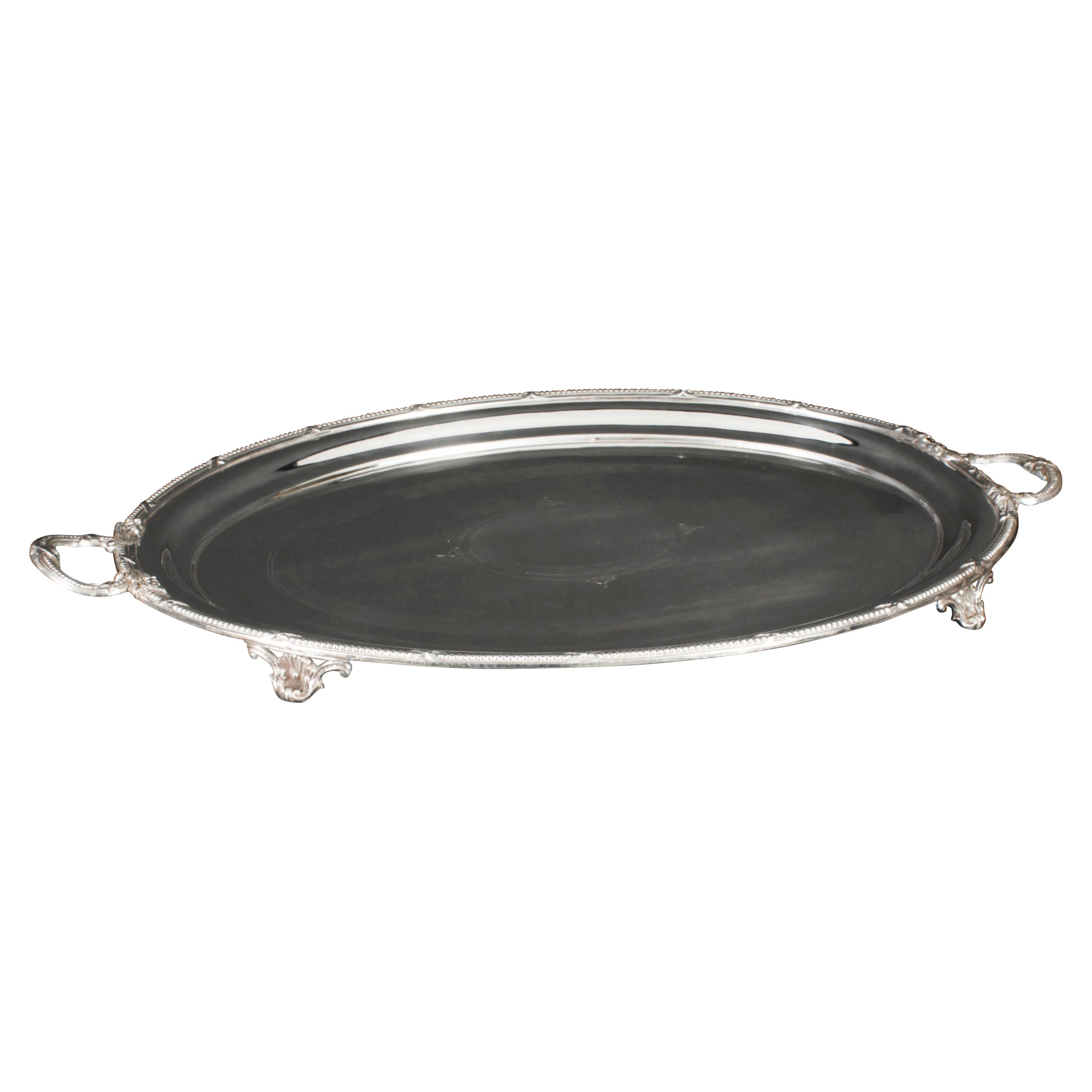 Antique Large German Oval Silver Plated Tray Peters Hamburg 19th Century For Sale