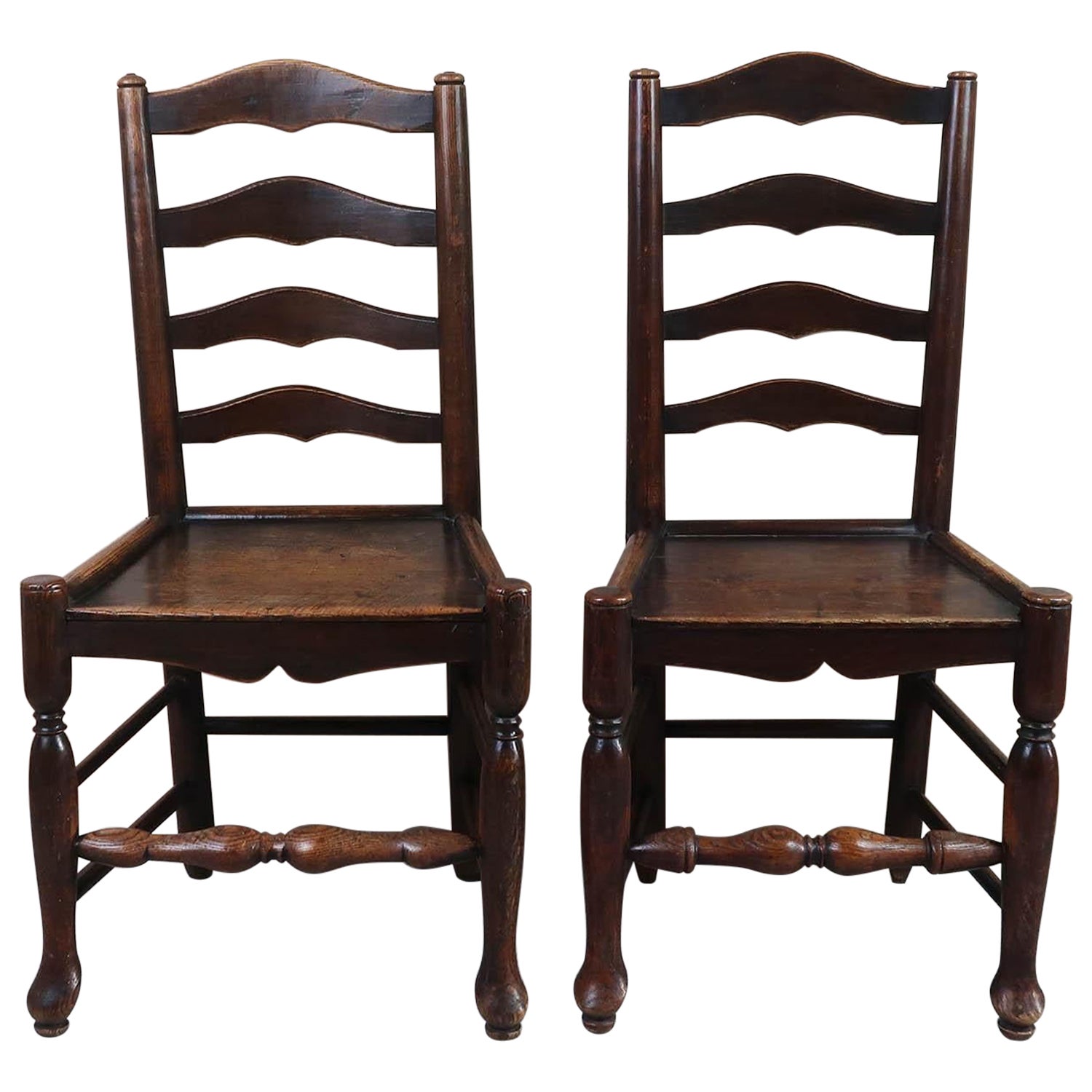 Near Pair of Antique Welsh Country Ladder back Chairs. C.1800 For Sale