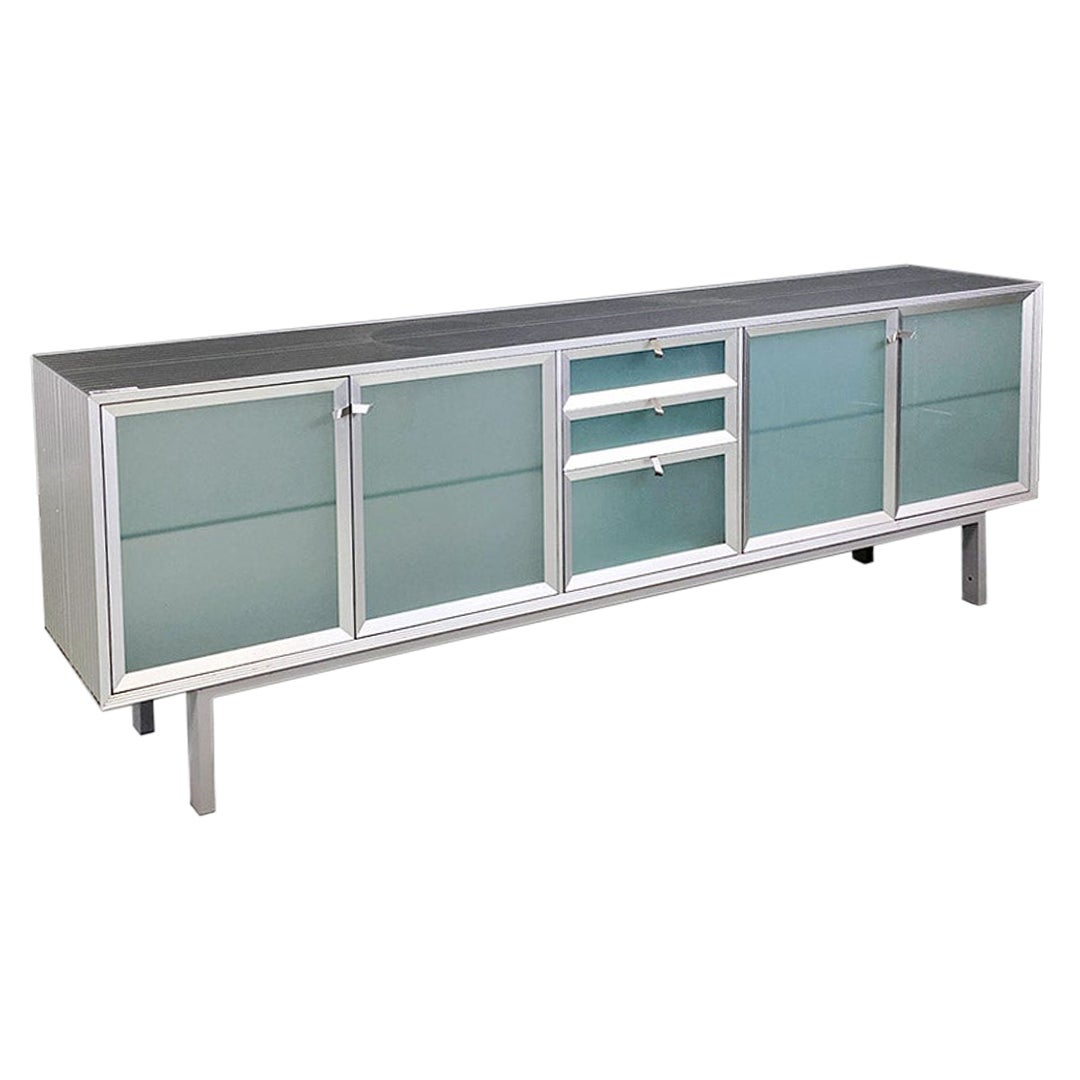Modern Italian glass and metal Pandora sideboard Antonia Astori for Driade 1990s For Sale
