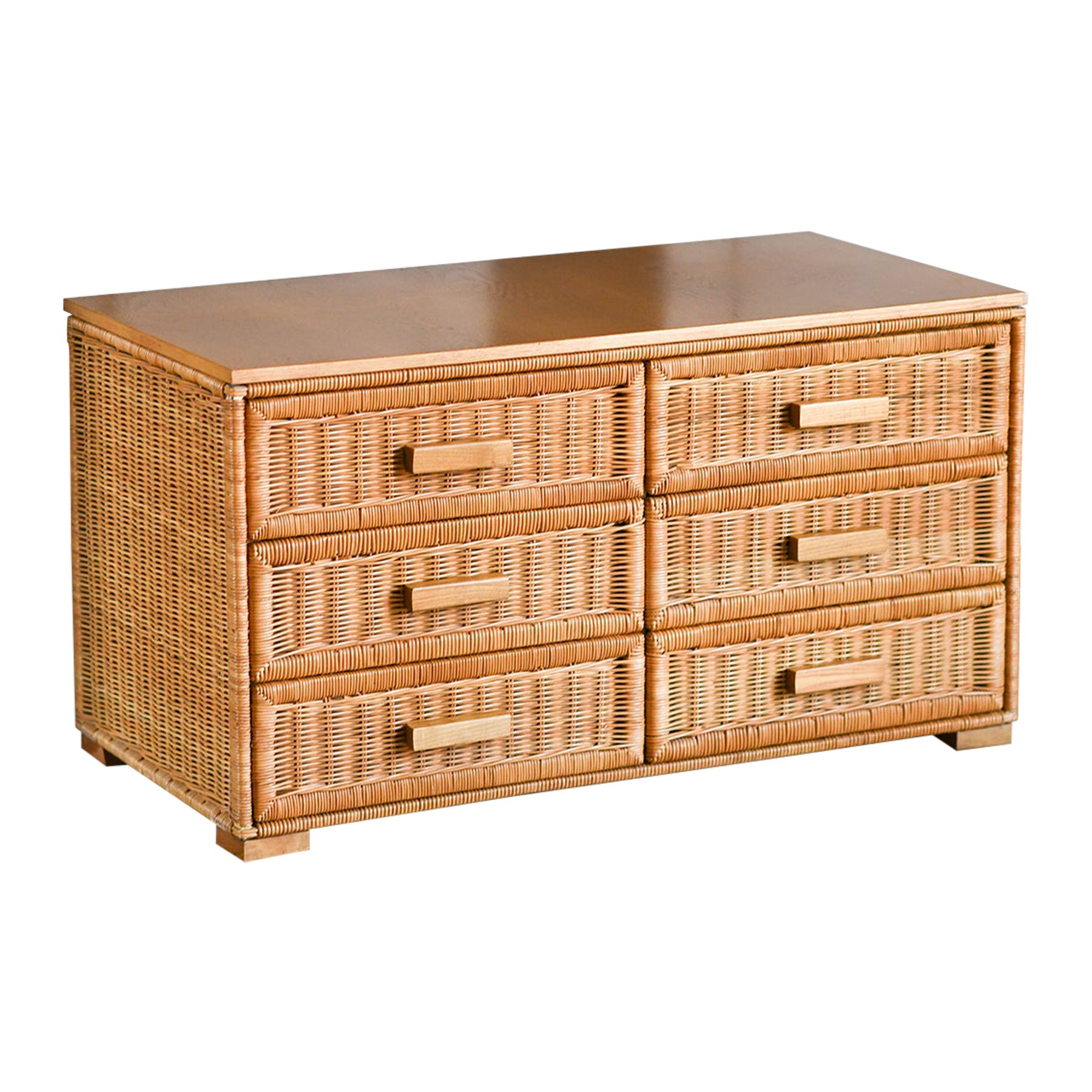 Wicker and wood chest of drawers 1980 For Sale