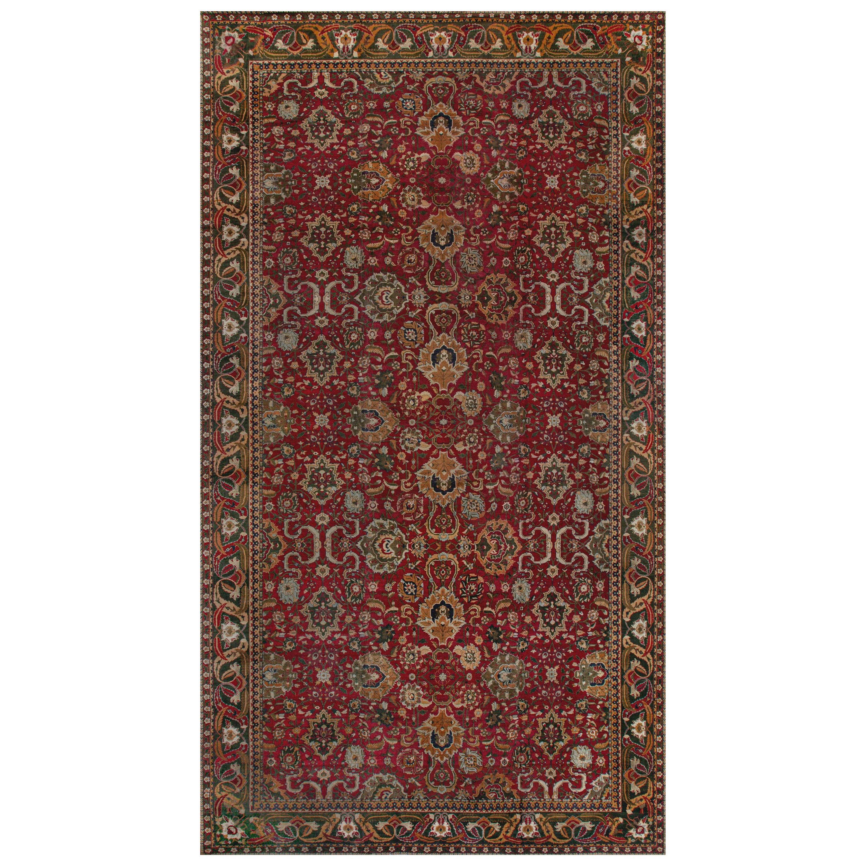 Authentic Indian Agra Bold Red Handmade Wool Carpet For Sale