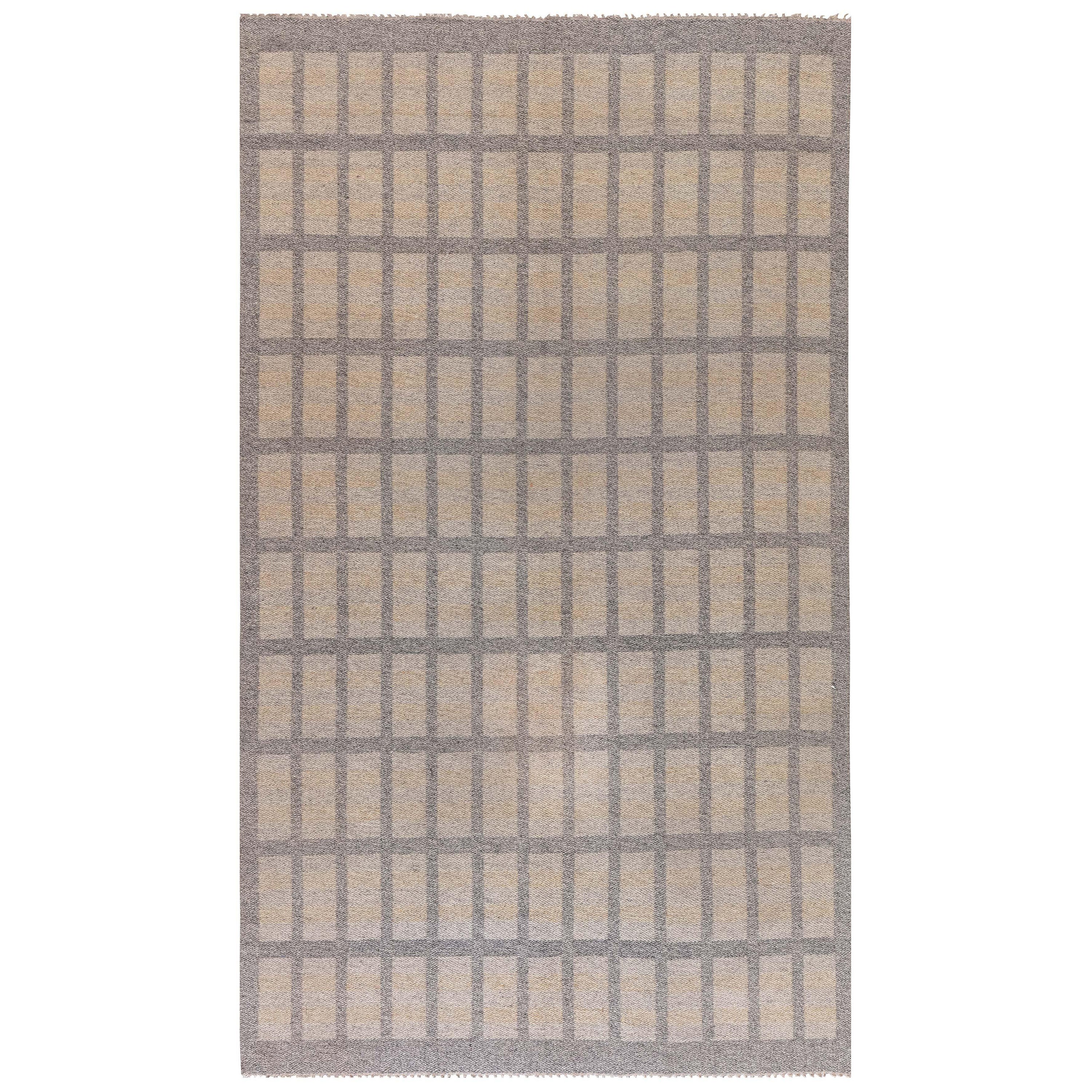 Mid Century Swedish double sided flat weave rug For Sale