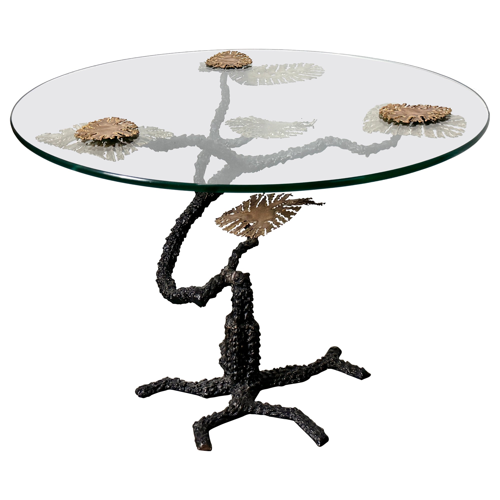 Table d'appoint brutaliste Bosai Tree en bronze et verre à la manière de Silas Seandel