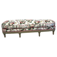 19th Century Grey Painted French Carved End of Bed or Fireside Bench