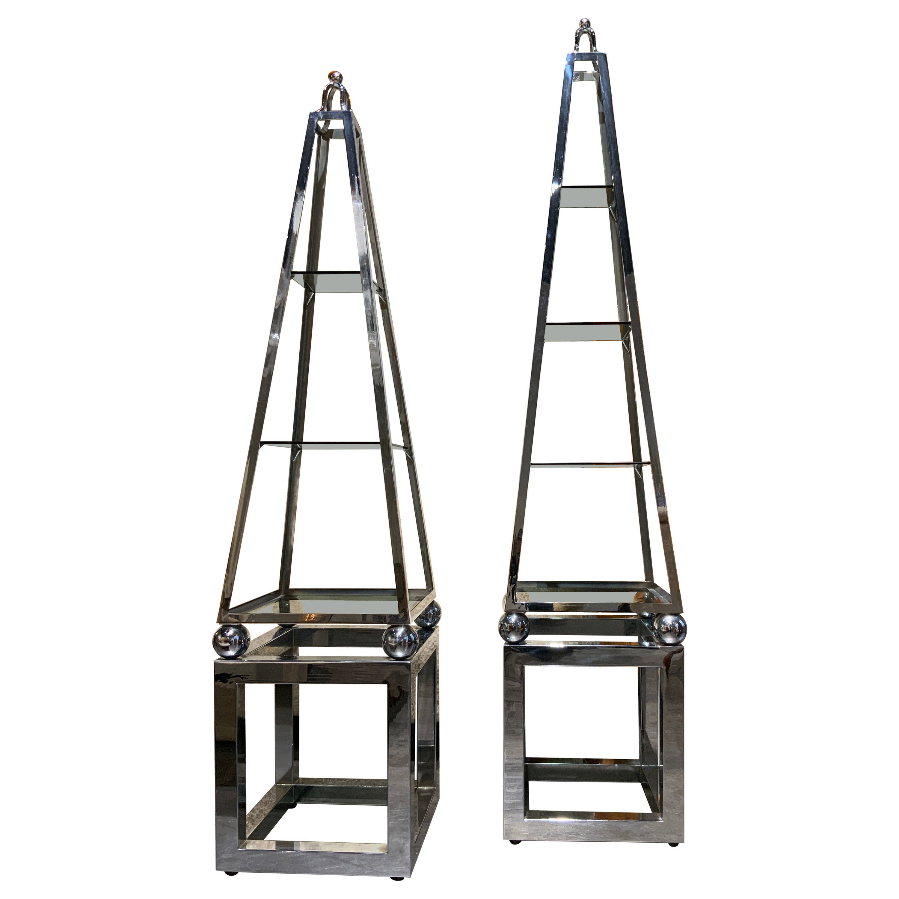 Pair of Italian shelves in chrome Metal attributed to Banci circa 1970 For Sale