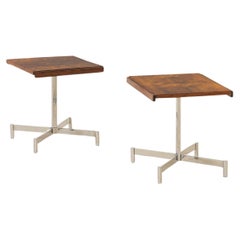 Paire de tables d'appoint, plateau Veeners en bois de rose et pieds chromés, Designer Unknown